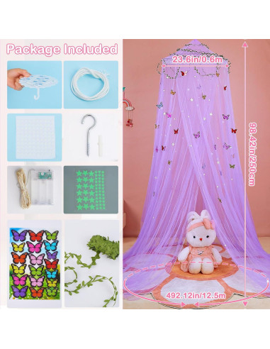 Dosel de Cama para Niñas FIOBEE con Luces LED y Mosquitera