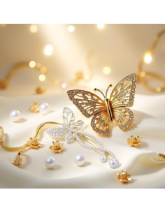 Clip para el cabello dorado Jinshining con perlas y strass 2