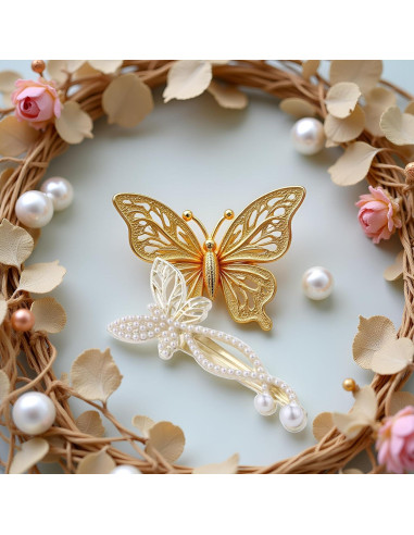 Clip para el cabello dorado Jinshining con perlas y strass