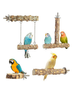 Posaderos para Aves lovyoCoCo - 4 Piezas de Madera Natural