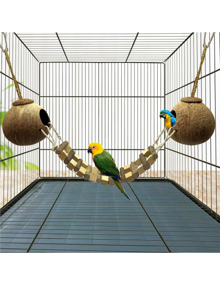 Casa Nido de Coco Hamiledyi para Aves y Hámsters con Escalera Casa Nido de Coco Hamiledyi para Aves y Hámsters con Escalera