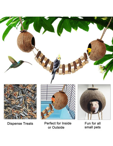 Casa Nido de Coco Hamiledyi para Aves y Hámsters con Escalera