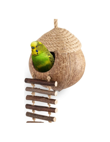 Casa Nido de Coco Andwe para Aves y Hámsters con Escalera