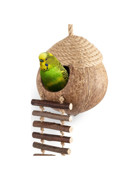 Casa Nido de Coco Andwe para Aves y Hámsters con Escalera Casa Nido de Coco Andwe para Aves y Hámsters con Escalera