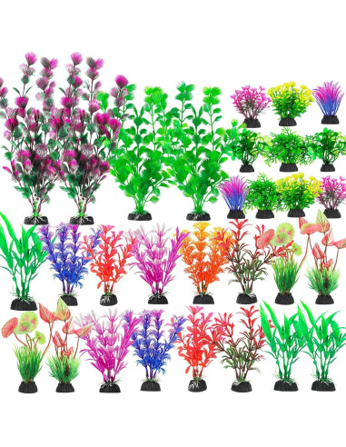 CousDUoBe 30 Plantas Artificiales para Acuario - Decoración Colorida