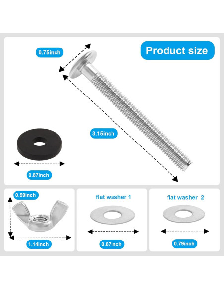 Kit de Tornillos para Asiento de Inodoro Horing 2PCS Acero Inoxidable 8cm Kit de Tornillos para Asiento de Inodoro Horing 2PCS Acero Inoxidable 8cm