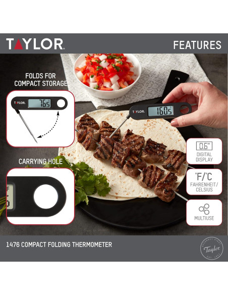 Termómetro Digital Instantáneo Taylor 1476 para Cocina BBQ Plegable Termómetro Digital Instantáneo Taylor 1476 para Cocina BBQ Plegable