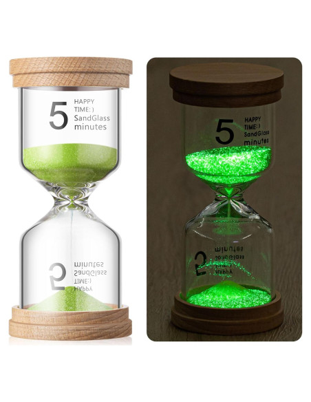 Reloj de Arena de Madera Luminiscente Kingdder 5 Minutos Verde Reloj de Arena de Madera Luminiscente Kingdder 5 Minutos Verde