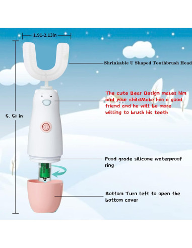 Cepillo de dientes eléctrico Meqtpomy en forma de U Rosa 8-13 años