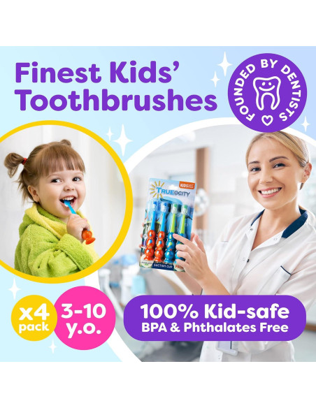 Cepillo de Dientes Infantil Trueocity - Set de 4 Unidades - Suave y Colorido Cepillo de Dientes Infantil Trueocity - Set de 4 Unidades - Suave y Colorido