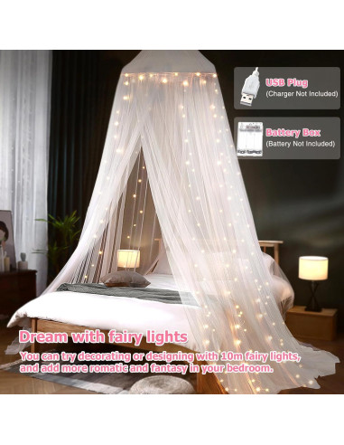 Dosel de Cama con Luces LED YEERSWAG Blanco 2.8m