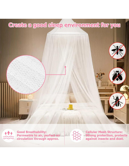 Dosel de Cama con Luces LED YEERSWAG Blanco 2.8m Dosel de Cama con Luces LED YEERSWAG Blanco 2.8m