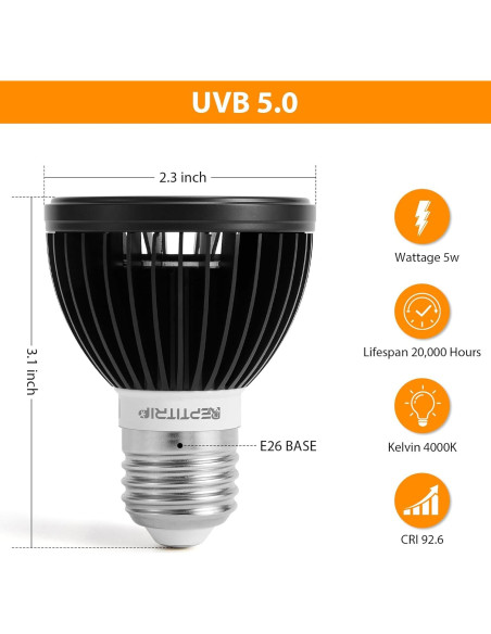 Lámpara LED UVB 5W ReptitriP para Reptiles - 5% UVB Lámpara LED UVB 5W ReptitriP para Reptiles - 5% UVB