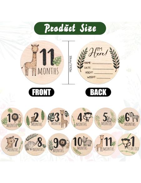 Tarjetas de Hitos Mensuales para Bebés BOHUIZ - 7 Discos de Madera Tarjetas de Hitos Mensuales para Bebés BOHUIZ - 7 Discos de Madera