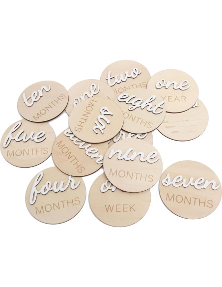 Tarjetas de Hito Mensual de Madera HJKlove - 14 Piezas 10 cm Tarjetas de Hito Mensual de Madera HJKlove - 14 Piezas 10 cm