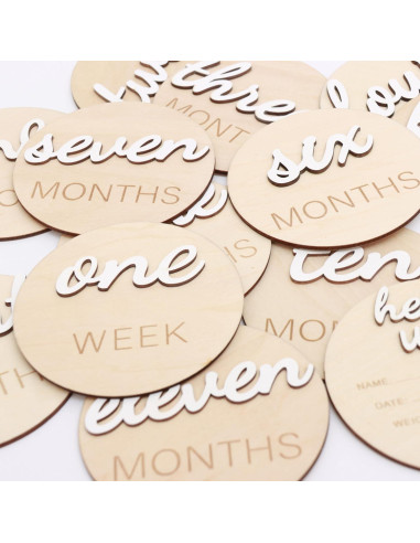 Tarjetas de Hito Mensual de Madera HJKlove - 14 Piezas 10 cm