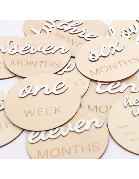 Tarjetas de Hito Mensual de Madera HJKlove - 14 Piezas 10 cm Tarjetas de Hito Mensual de Madera HJKlove - 14 Piezas 10 cm