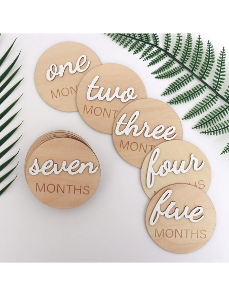 Tarjetas de Hito Mensual de Madera HJKlove - 14 Piezas 10 cm Tarjetas de Hito Mensual de Madera HJKlove - 14 Piezas 10 cm