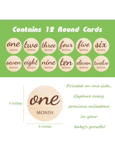 Tarjetas de Hitos Mensuales KHC-KHF para Bebés - Madera