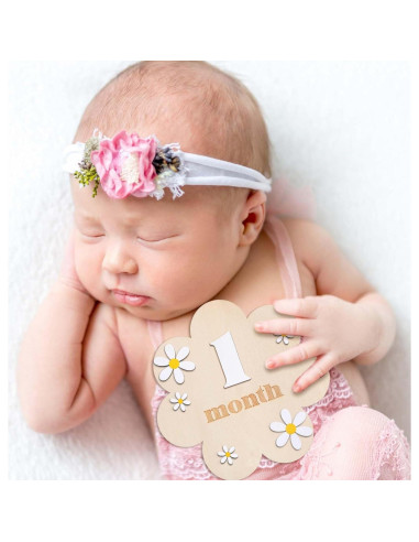 Cartas de Hito Mensual de Madera Burbell 1-12 Meses Blanco