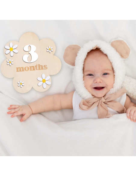 Cartas de Hito Mensual de Madera Burbell 1-12 Meses Blanco Cartas de Hito Mensual de Madera Burbell 1-12 Meses Blanco