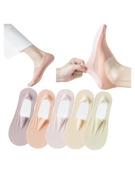 5 Pares Calcetines Invisibles Antideslizantes de Seda Fría para Mujeres 5 Pares Calcetines Invisibles Antideslizantes de Seda Fría para Mujeres