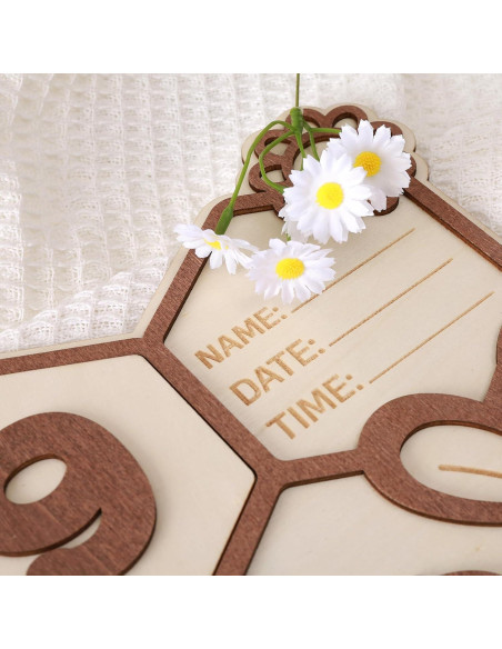 Tarjetas de Hitos de Madera Little Bee 1-12 Meses Bebés Tarjetas de Hitos de Madera Little Bee 1-12 Meses Bebés