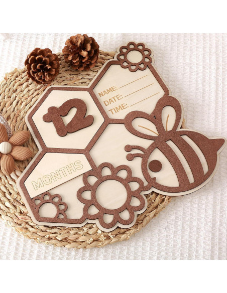 Tarjetas de Hitos de Madera Little Bee 1-12 Meses Bebés Tarjetas de Hitos de Madera Little Bee 1-12 Meses Bebés