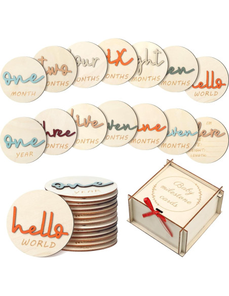 Tarjetas de Hito Mensual de Madera Morandi 7 Pcs para Bebé Tarjetas de Hito Mensual de Madera Morandi 7 Pcs para Bebé