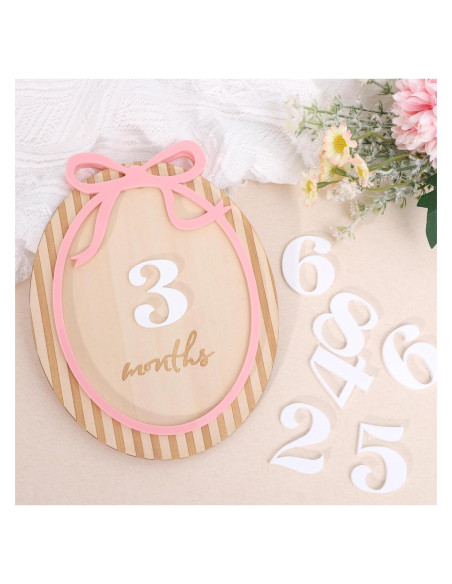 Tarjetas de Hitos Mensuales para Bebés LINLULU - Lazo Rosa de Madera Tarjetas de Hitos Mensuales para Bebés LINLULU - Lazo Rosa de Madera