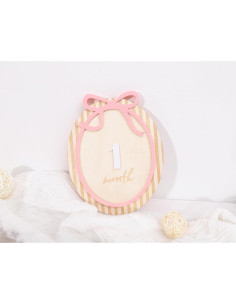 Tarjetas de Hitos Mensuales para Bebés LINLULU - Lazo Rosa de Madera 2