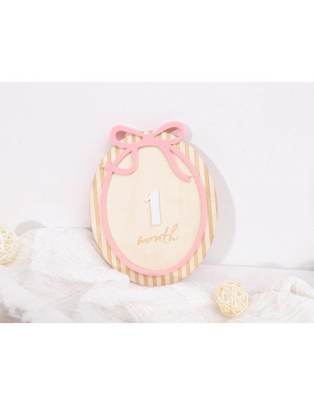 Tarjetas de Hitos Mensuales para Bebés LINLULU - Lazo Rosa de Madera Tarjetas de Hitos Mensuales para Bebés LINLULU - Lazo Rosa de Madera