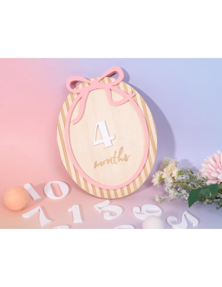 Tarjetas de Hitos Mensuales para Bebés LINLULU - Lazo Rosa de Madera Tarjetas de Hitos Mensuales para Bebés LINLULU - Lazo Rosa de Madera