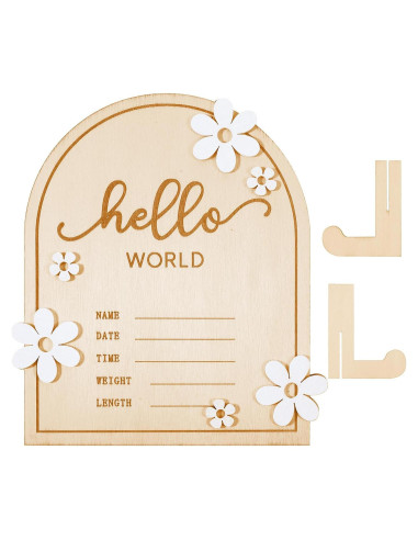 Cartel de Nacimiento de Madera HekouJiub 18x16 cm Hello World