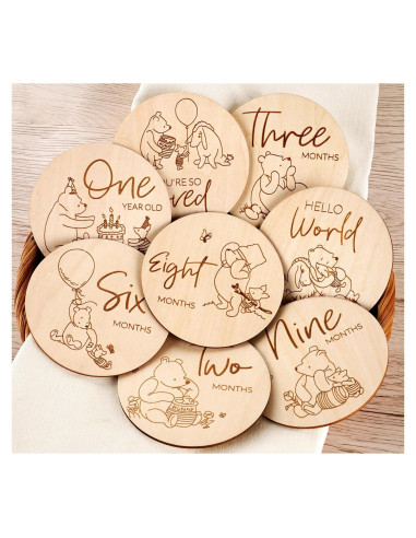 Marcador de Hitos Mensuales Winnie Baby HOUISM - 8 Discos de Madera