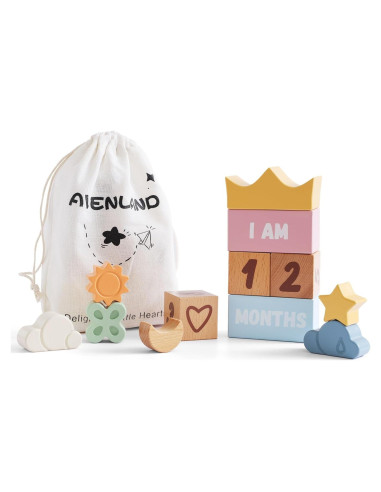 Juego de Bloques de Hitos Mensuales de Madera AVENLAND 12 Pcs