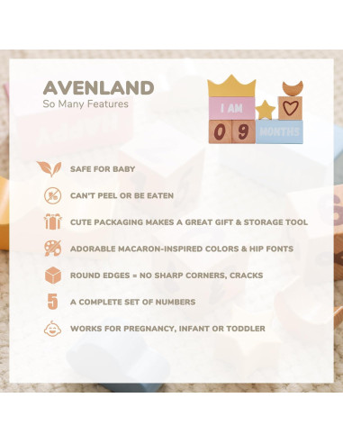 Juego de Bloques de Hitos Mensuales de Madera AVENLAND 12 Pcs