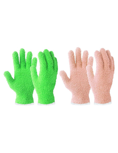 Guantes de Microfibra Evridwear para Limpieza de Plantas - 2 Pares Rosa y Verde