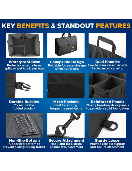 Organizador de Maletero EcoNour Plegable 49L para Auto - Negro Organizador de Maletero EcoNour Plegable 49L para Auto - Negro