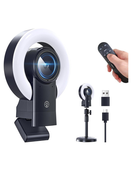 Cámara Web 4K Combess con Luz Ajustable y Altavoz Cámara Web 4K Combess con Luz Ajustable y Altavoz