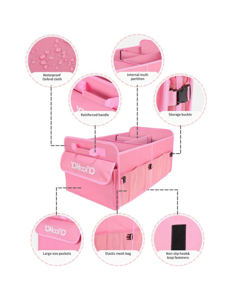 Organizador de Maletero YOHOOLYO 72L Plegable Rosa 4 Compartimentos Organizador de Maletero YOHOOLYO 72L Plegable Rosa 4 Compartimentos