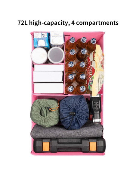 Organizador de Maletero YOHOOLYO 72L Plegable Rosa 4 Compartimentos Organizador de Maletero YOHOOLYO 72L Plegable Rosa 4 Compartimentos