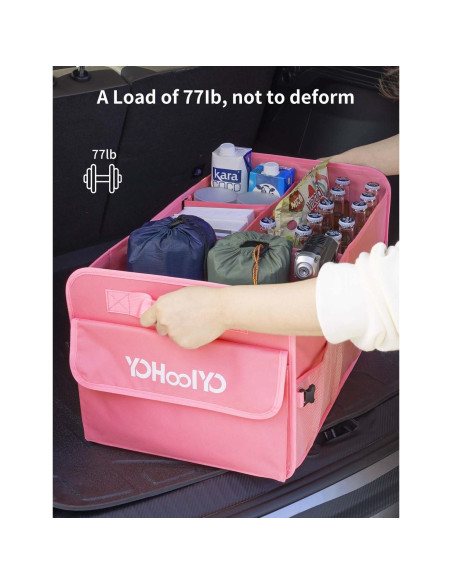 Organizador de Maletero YOHOOLYO 72L Plegable Rosa 4 Compartimentos Organizador de Maletero YOHOOLYO 72L Plegable Rosa 4 Compartimentos