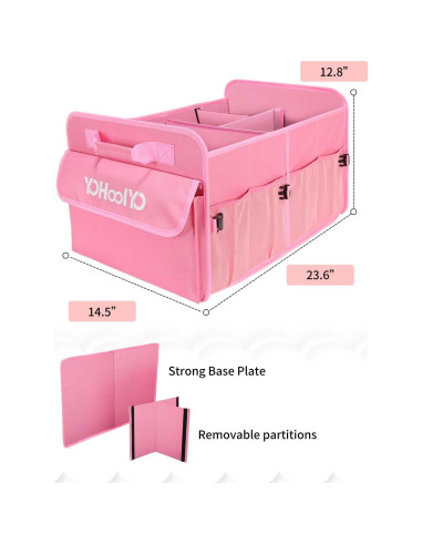 Organizador de Maletero YOHOOLYO 72L Plegable Rosa 4 Compartimentos