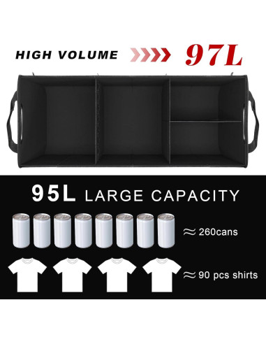 Organizador de Maletero ZNDAW Plegable 90x35x30 cm Negro y Gris