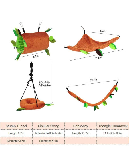 Set de Hamacas y Túnel para Hámster MICOKA - Accesorios de Cama