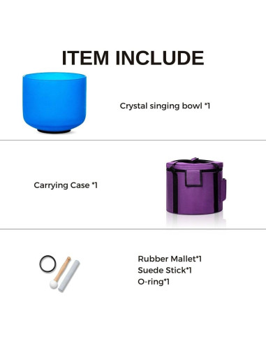 Tazón de Canto de Cristal 20 cm Nota G 432hz con Martillo y Funda