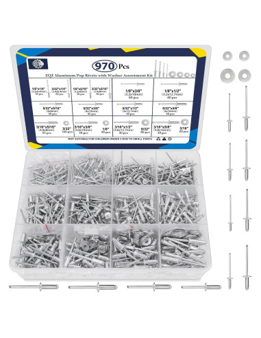 Kit de Remaches de Aluminio ZQZ 970 Piezas 14 Tamaños