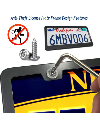 Marco de Placa de Licencia Antirrobo Aootf - Aluminio Negro 2 Pzas