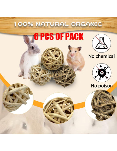Juguete de Masticar para Conejos Tfwadmx 6 Piezas Natural